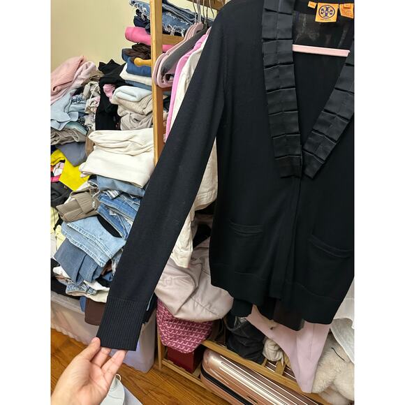 Tory Burch Merino Wool & Silk Gauge Cardigan Black Size XS - Picture 12 of 13